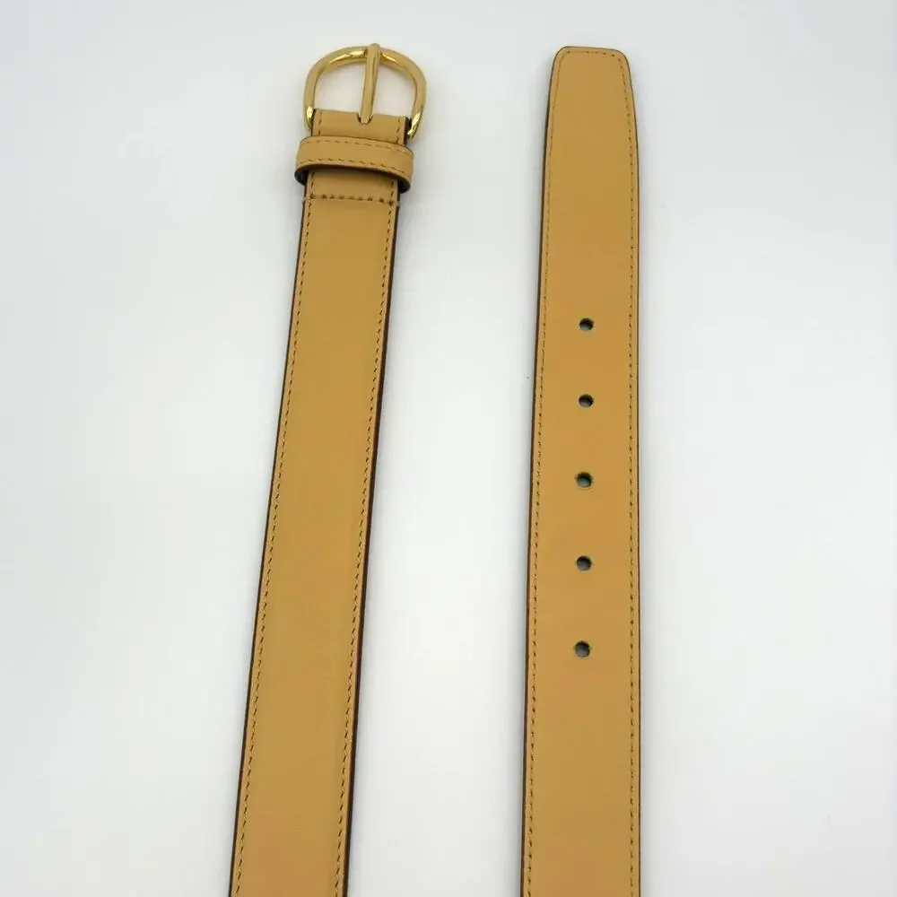 Italian Leather Yellow Tan Minimalist Belt Size 36 Gold Buckle Classic Style